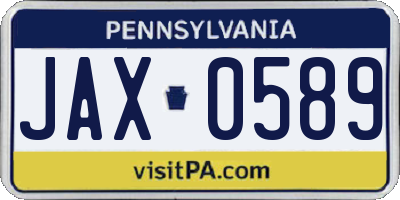 PA license plate JAX0589