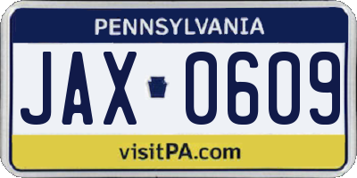 PA license plate JAX0609
