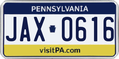 PA license plate JAX0616