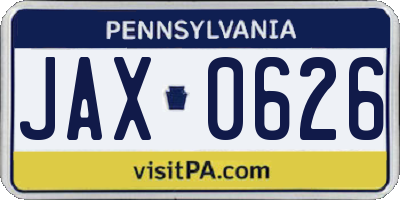 PA license plate JAX0626