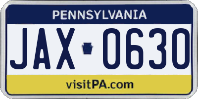 PA license plate JAX0630