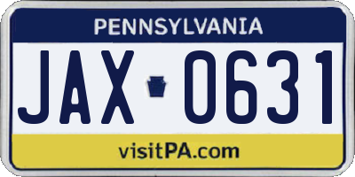 PA license plate JAX0631
