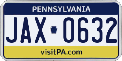 PA license plate JAX0632