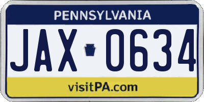 PA license plate JAX0634