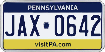 PA license plate JAX0642