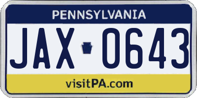 PA license plate JAX0643
