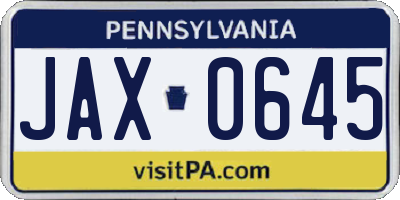 PA license plate JAX0645
