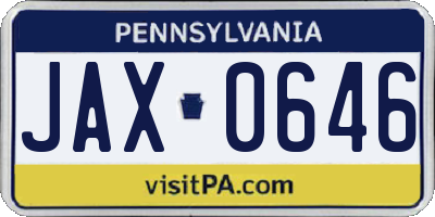 PA license plate JAX0646
