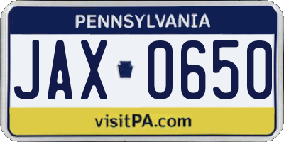PA license plate JAX0650