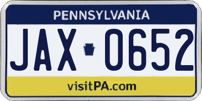 PA license plate JAX0652