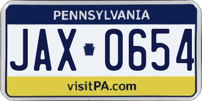 PA license plate JAX0654