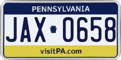 PA license plate JAX0658