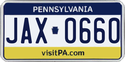 PA license plate JAX0660
