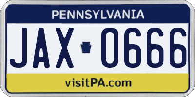 PA license plate JAX0666