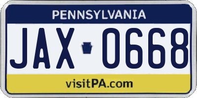 PA license plate JAX0668