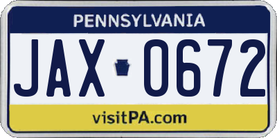 PA license plate JAX0672