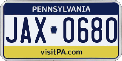 PA license plate JAX0680