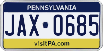 PA license plate JAX0685