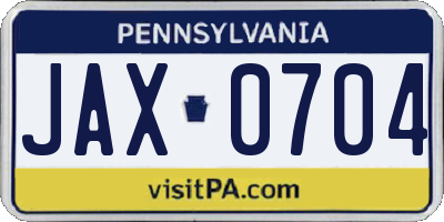 PA license plate JAX0704