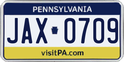 PA license plate JAX0709