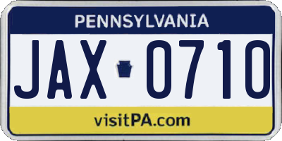 PA license plate JAX0710