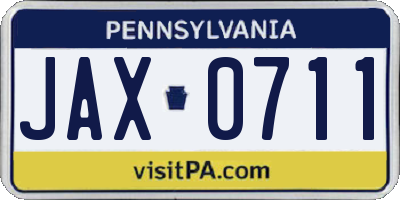 PA license plate JAX0711