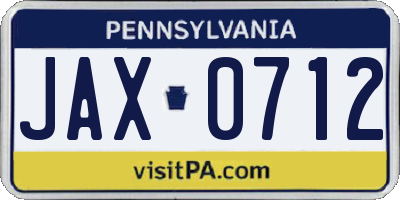 PA license plate JAX0712