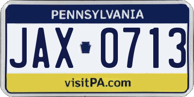 PA license plate JAX0713