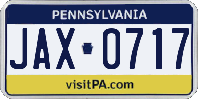 PA license plate JAX0717
