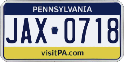 PA license plate JAX0718