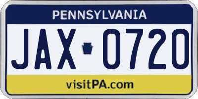 PA license plate JAX0720