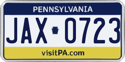 PA license plate JAX0723