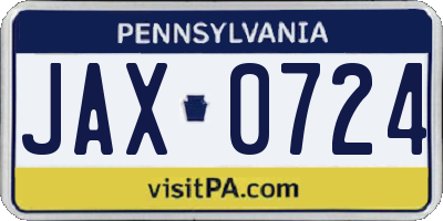 PA license plate JAX0724