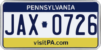 PA license plate JAX0726