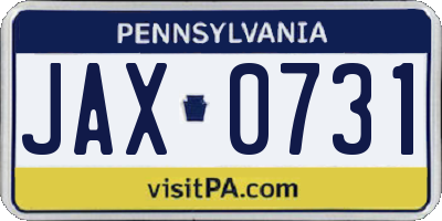 PA license plate JAX0731