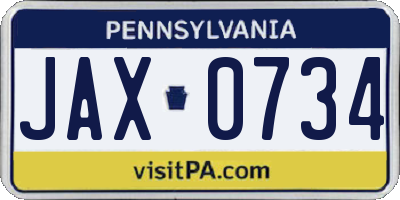 PA license plate JAX0734