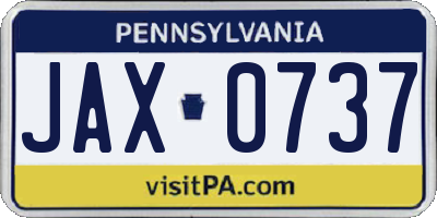 PA license plate JAX0737