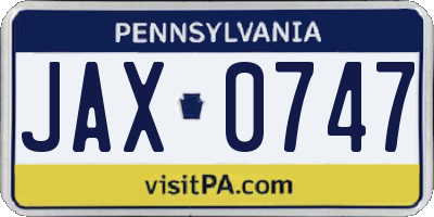 PA license plate JAX0747