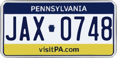 PA license plate JAX0748