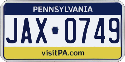 PA license plate JAX0749
