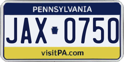 PA license plate JAX0750