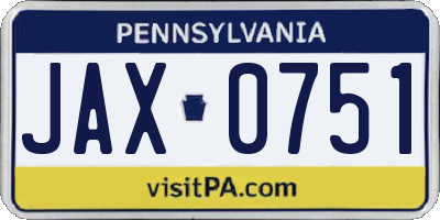 PA license plate JAX0751