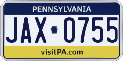 PA license plate JAX0755