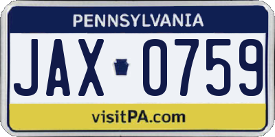 PA license plate JAX0759