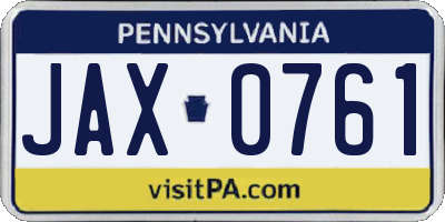 PA license plate JAX0761