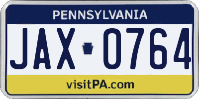 PA license plate JAX0764
