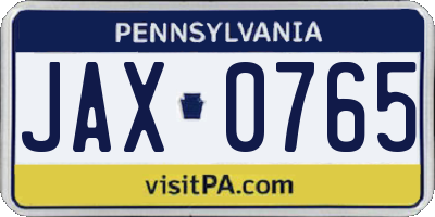 PA license plate JAX0765