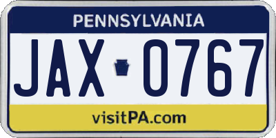 PA license plate JAX0767