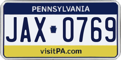 PA license plate JAX0769