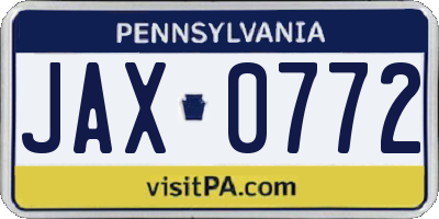 PA license plate JAX0772